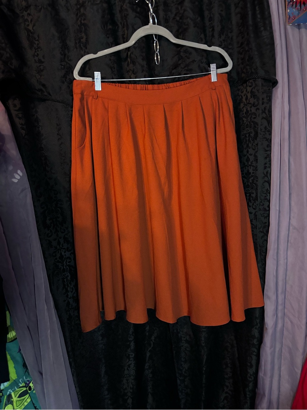 ModCloth Rust Brown Pleated Pull On Skirt Pinup Retro Pockets Women’s Size 1XL